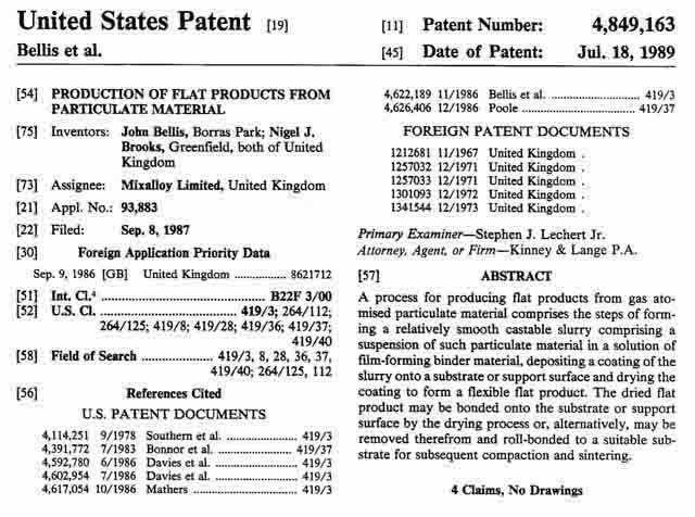 Mixalloy patent